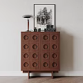 Classic Wooden Console Cabinet With Circular Patterns Table Lamp Books Camera And Framed Artwork 3d model