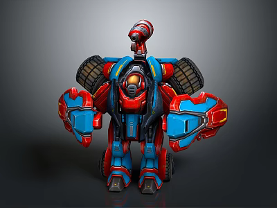 Red And Blue Sci Fi Mechanical Character 3D Model With Armored Body And Antenna Head 3d model