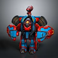 Red And Blue Sci Fi Mechanical Character 3D Model With Armored Body And Antenna Head