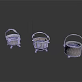 Three Small Silver Electronic Appliances With Decorative Handles And Vintage Design