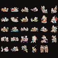 Colorful Traditional Cartoon Character Pendants Arranged On Black Background