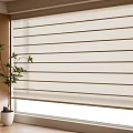 Venetian Blinds In Beige Linen Design For Modern Window With Potted Plant