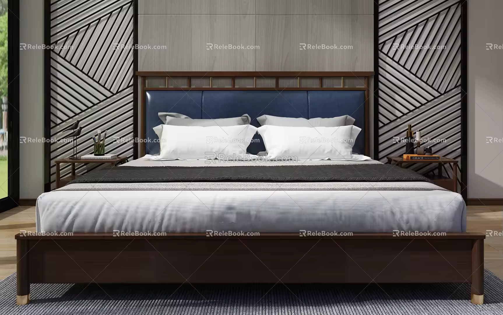 Modern background double bed 3d model