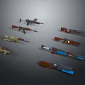 Various Modern And Futuristic Weapon Models With Different Design Styles And Colors 3d model