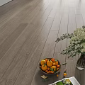 Natural Wooden Floor Interior With Fruit Bowl White Flower Bouquet And Magazine