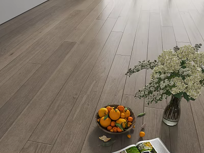 Natural Wooden Floor Interior With Fruit Bowl White Flower Bouquet And Magazine 3d model