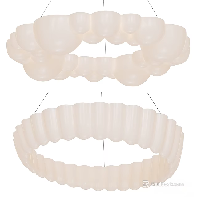 White Modern Chandeliers With Circular Bubble And Pleated Design For Interior Decor 3d model