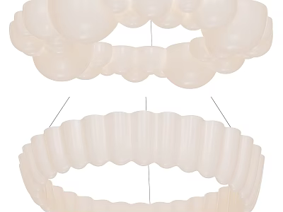 White Modern Chandeliers With Circular Bubble And Pleated Design For Interior Decor 3d model