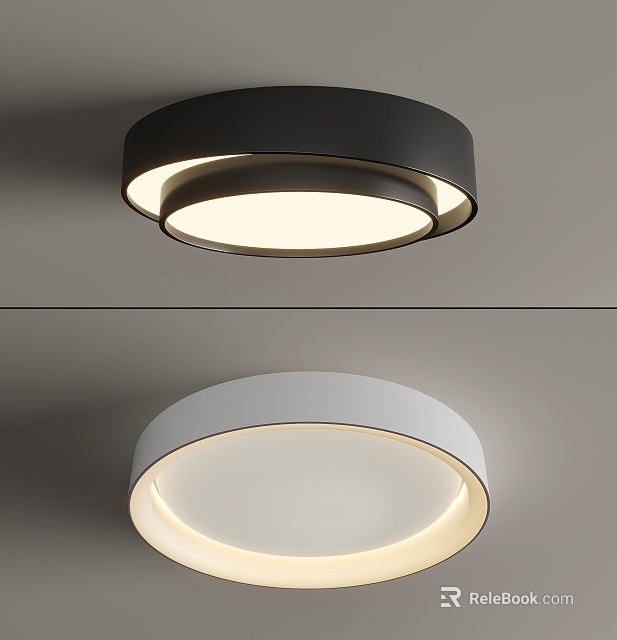 Modern Minimalist Round Ceiling Lights In Black And White 3d model 