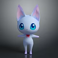 Cute Cartoon Cat Game Character With White Body Purple Ears And Red Bow Tie