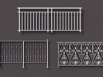 Different Styles of Metal Fences With Vertical Bars And Ornate Patterns 3d model