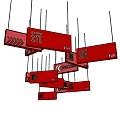 Red Directional Signboards With Play Fun Eat DIY And Asian Games Arrows