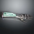 Human Character With Biomechanical Green Silver Mechanical Hand And Detailed Joint Structure