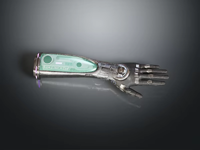 Human Character With Biomechanical Green Silver Mechanical Hand And Detailed Joint Structure 3d model