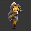 Bald Game Movie Character 3D Model With Big Mustache Purple Armor Golden Accents And Orange Pants
