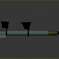 Light blue missile 3D model with two black thrusters red tail fins and aerodynamic design
