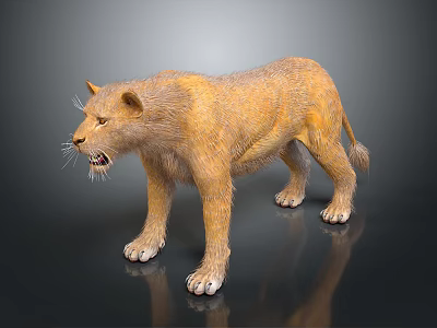 3D Rendered Lion Model in Standing Posture with Brown Yellow Fur and Open Mouth 3d model