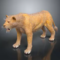 3D Rendered Lion Model in Standing Posture with Brown Yellow Fur and Open Mouth