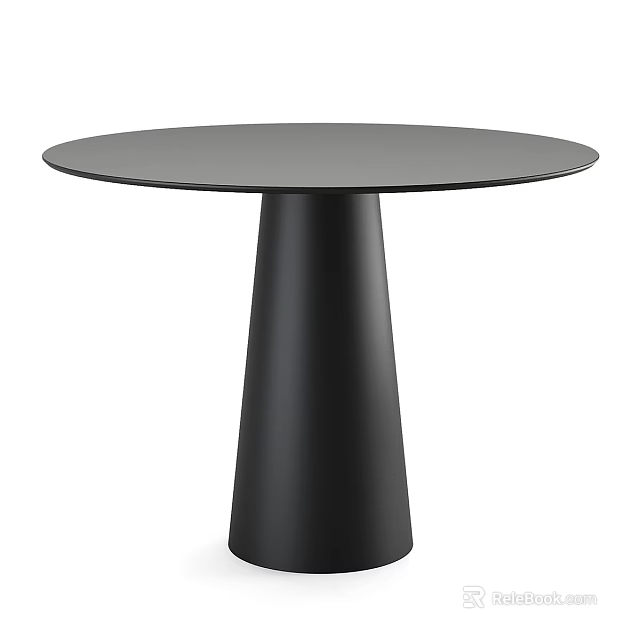 Minimalist Black Coffee Table with Round Smooth Surface and Conical Base 3d model