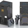 Entertainment Electronics 20th Anniversary Game Console With Geometric Pattern Design And Black Gold Controllers 3d model
