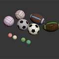 Various Sports Balls Including Volleyballs Soccer Balls Footballs and Golf Balls on Dark Reflective Surface