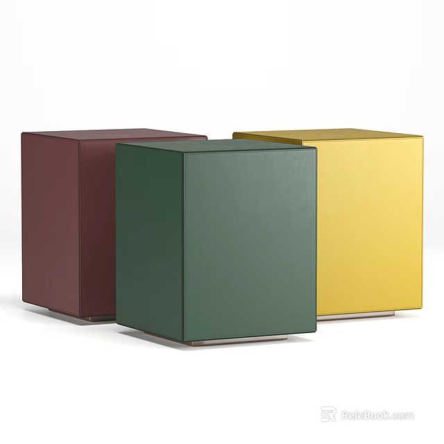 Colorful Cube Shaped Leather Stools in Red Green and Yellow for Modern Spaces 3d model 