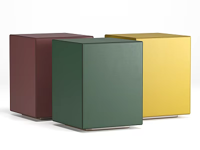 Colorful Cube Shaped Leather Stools in Red Green and Yellow for Modern Spaces 3d model