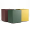 Colorful Cube Shaped Leather Stools in Red Green and Yellow for Modern Spaces