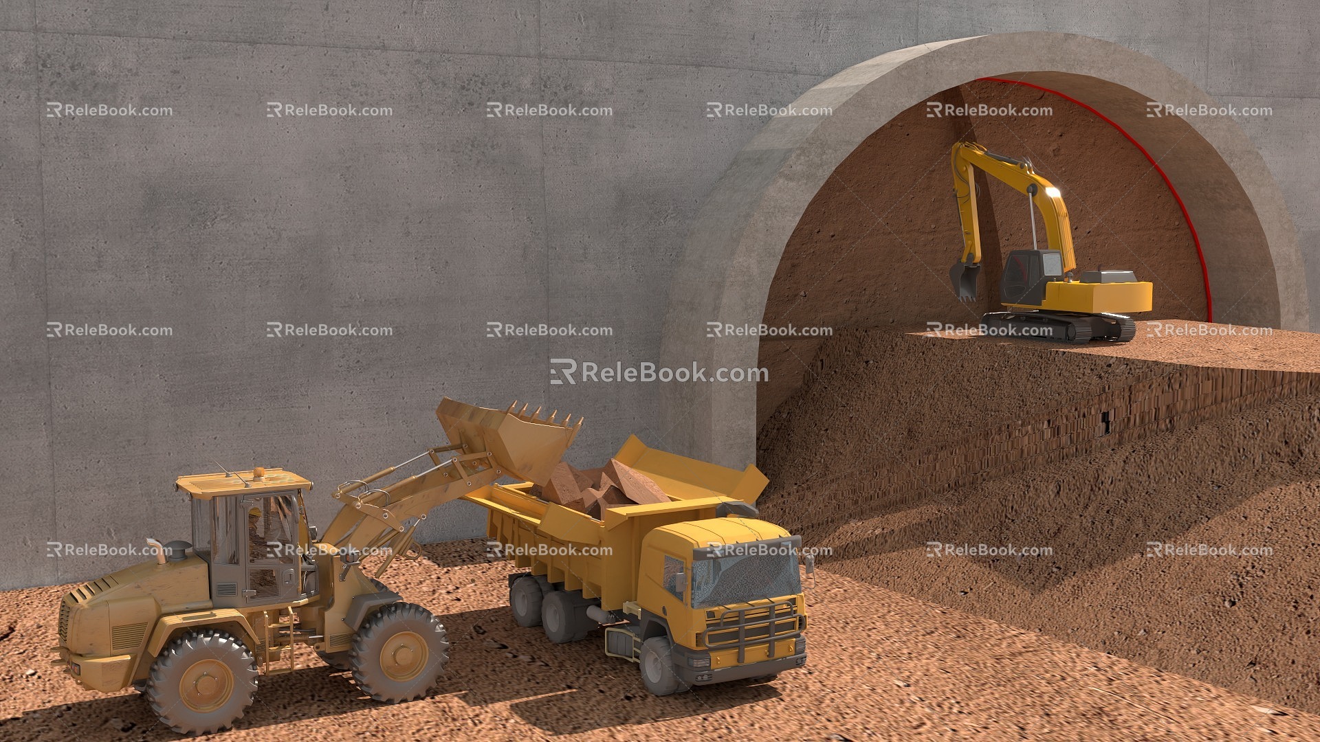 Tunnel Construction Method Single Side Wall Guide Pit Construction 3d model