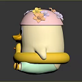 Cartoon Duck Character With Pink Hat Flower Decorations And Little Duckling In Yellow Float Ring