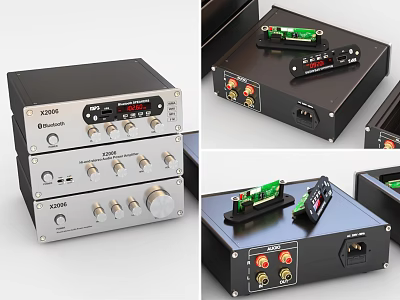 Computer Audio Interface With Stacked Control Panels Knobs And Circuit Board Ports 3d model