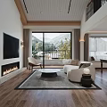 Modern Living Dining Room With Arched Bookshelves White Sofa Round Coffee Table Skylight And Wooden Flooring