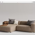 Beige And Light Gray Sectional Sofas With Patterned Pillows And Throw Blanket 3d model