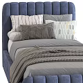 Modern Kids Bed With Tufted Headboard Gray And Blue Design Including Pillows And Blankets