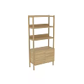 Modern Wooden Storage Shelving Unit With Open Multi Tiered Shelves And Bottom Drawers