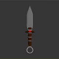 Decorative Dagger With Sharp Metal Blade Brown Handle Red Accent And Ring