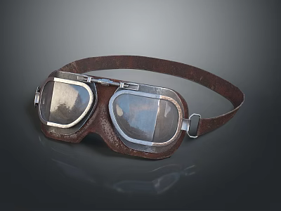 Vintage Leather Strap Goggles With Clear Lenses And Metal Accents 3d model