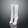White Knee High Boots with Red Stiletto Heels and Sleek Design