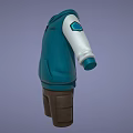 Teal Zippered Hooded Vest With White Sleeves And Brown Cargo Shorts Outfit