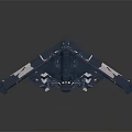 Blue Stealth Airplane Model With White And Red Details And Unique Wing Structure Design