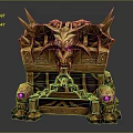 Ornate Golden Chest With Horns Purple Eyes And Skull Details