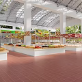 Spacious Department Store Interior With Arched Ceiling Fresh Produce Meat Section And Organized Shelves