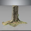 Handcrafted Wooden Tree Stump Decor With Stone Base And Natural Green Moss Texture