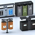 Public Facilities Classification Waste Bins For Public Areas Featuring Recycling Signs And Various Designs