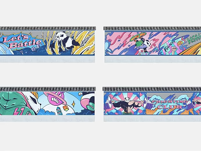 Vibrant Feature Wall With Panda Art Colorful Graffiti Natural Elements And Let's Panda Text 3d model
