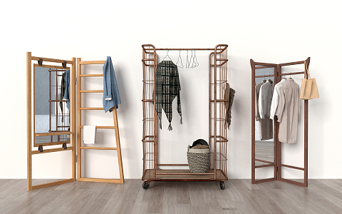 Nordic Clothes Hanger Coat Rack Full-length Mirror 3d model