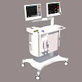 Dual Screen Medical Monitoring Equipment on Wheeled Cart with Control Panel and Drawers