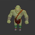 Green Skinned Muscular Monster Character With Chain Necklace And Metal Armbands Red Loincloth