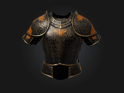 Ancient Decorative Armor With Intricate Black Gold Patterns And Shoulder Details 3d model