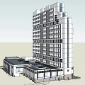 Modern High Rise Office Building With Glass Curtain Wall And Large Windows